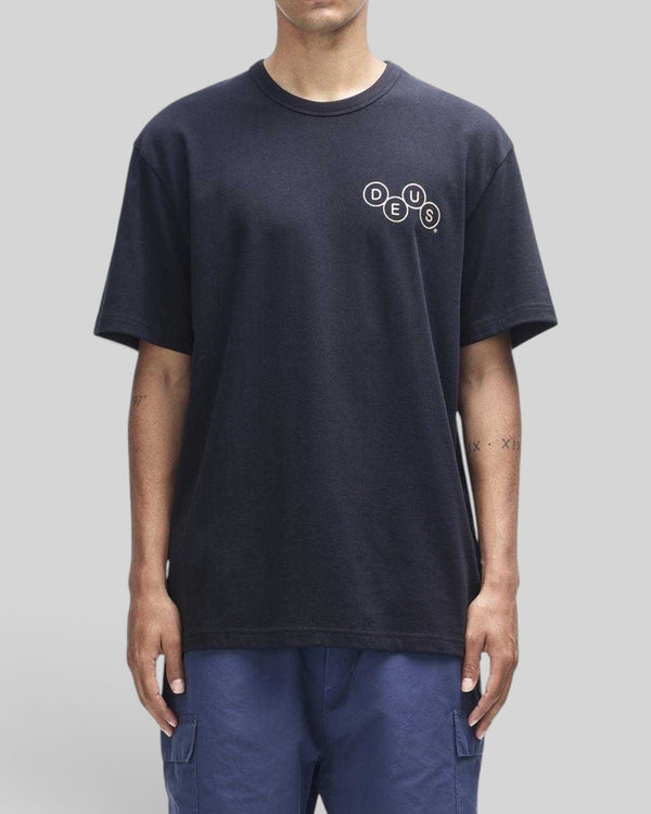 Baffle Haus black short sleeve t-shirt in organic cotton jersey with a circular graphic print on the chest