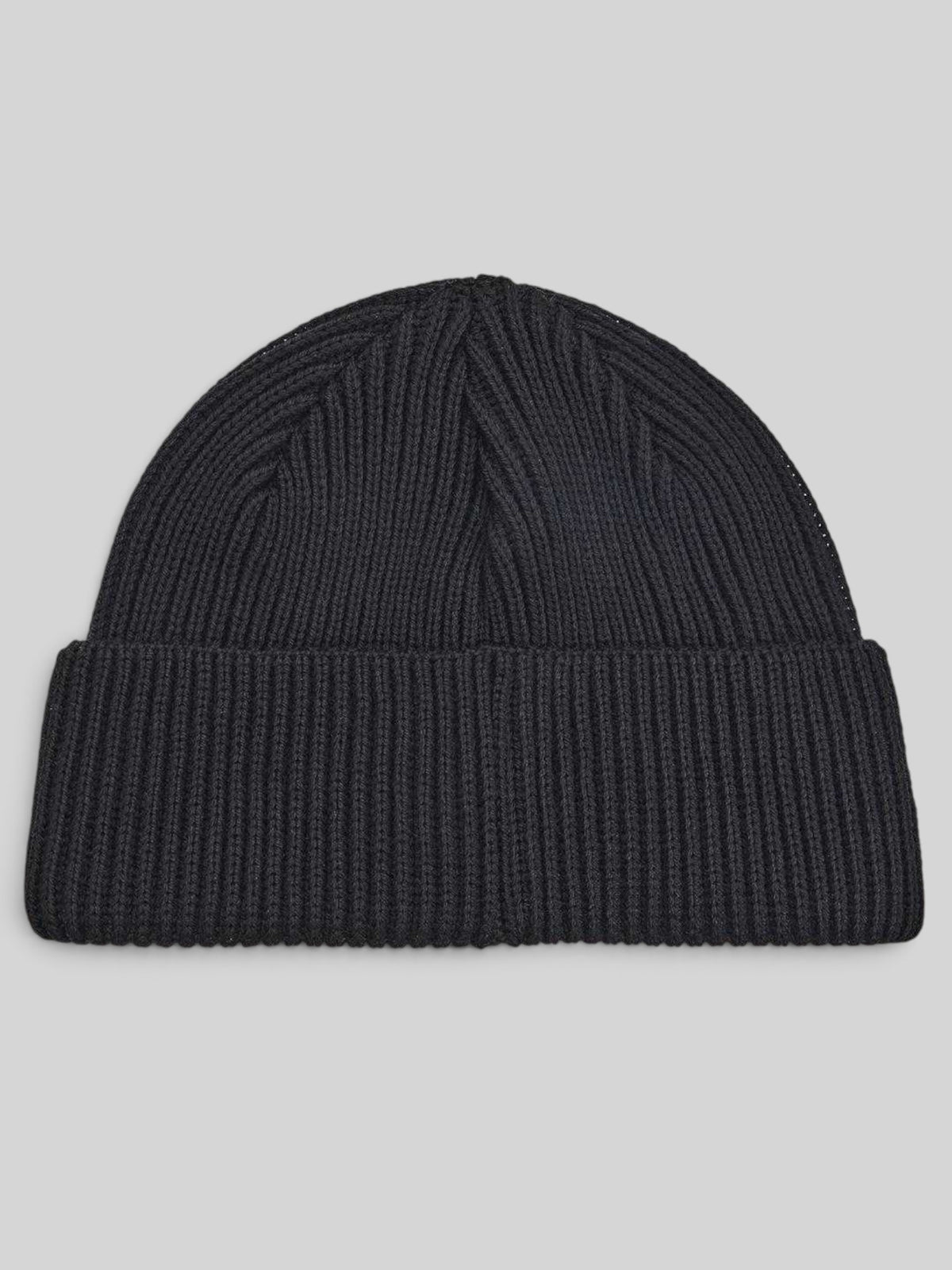 Baffle Haus Pill Merino beanie in black featuring a classic watch cap style with a double fold turnover.
