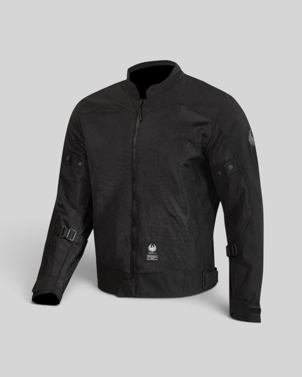 Baffle Haus black Prospect Air mesh motorcycle jacket with protective armor and adjustable straps for hot weather riding