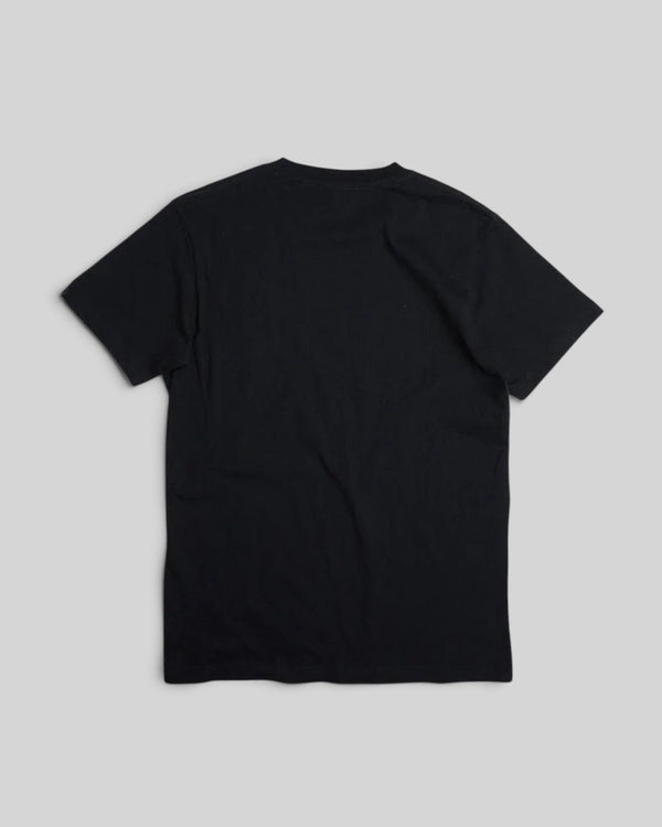 Baffle Haus Deus Ex Machina Shield Tee in black cotton jersey, back view of a standard-fit short sleeve t-shirt.