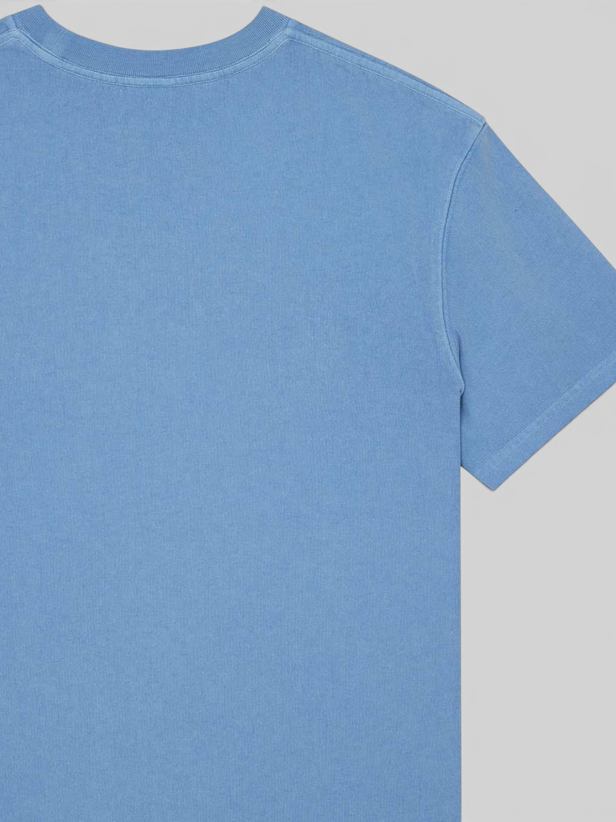 Baffle Haus Deus Shield garment dyed t-shirt in Bonnie Blue heavyweight recycled cotton with a stone-washed finish.