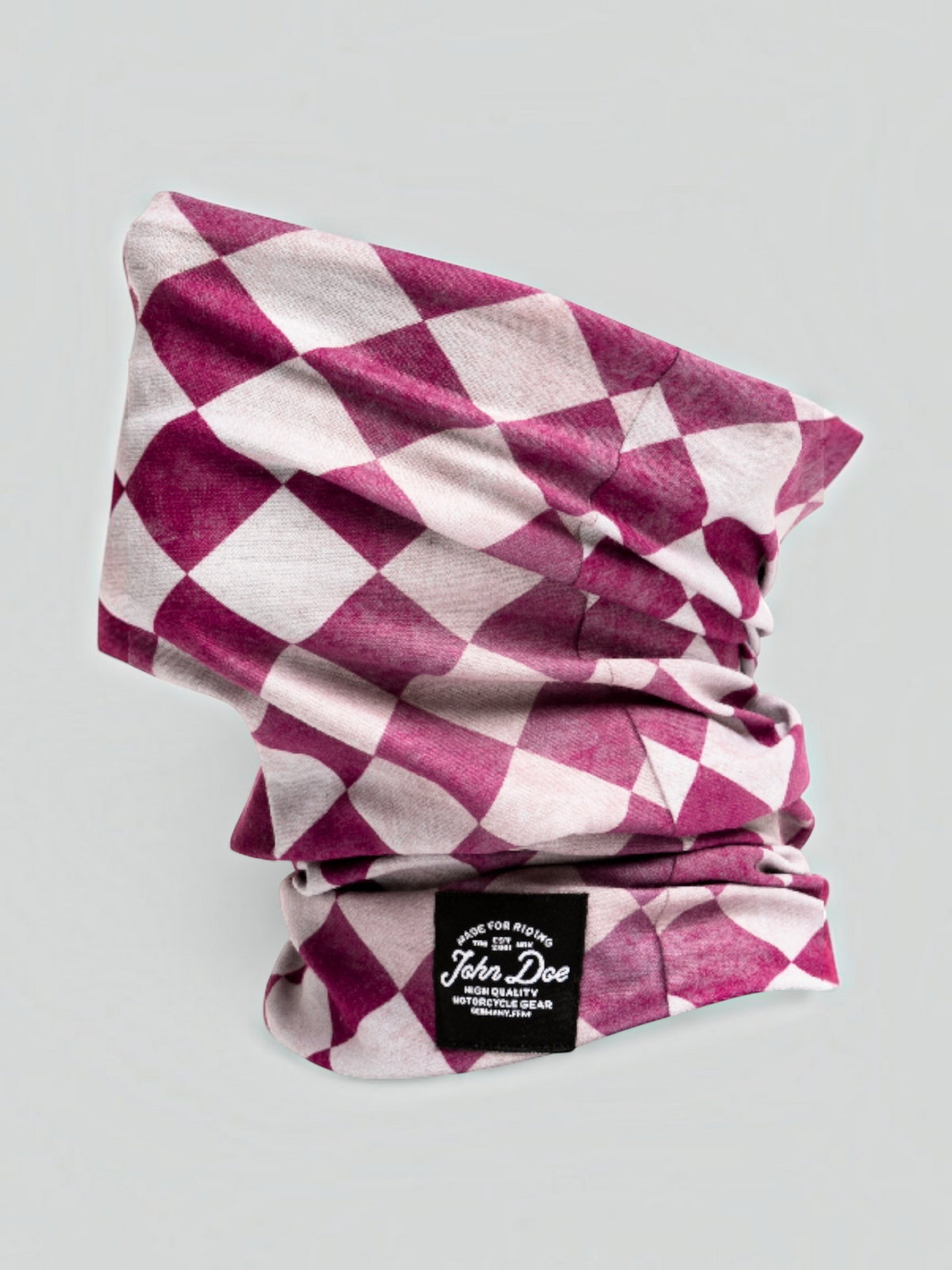 Baffle Haus bordeaux and white checkered seamless neck tube made of breathable technical microfiber