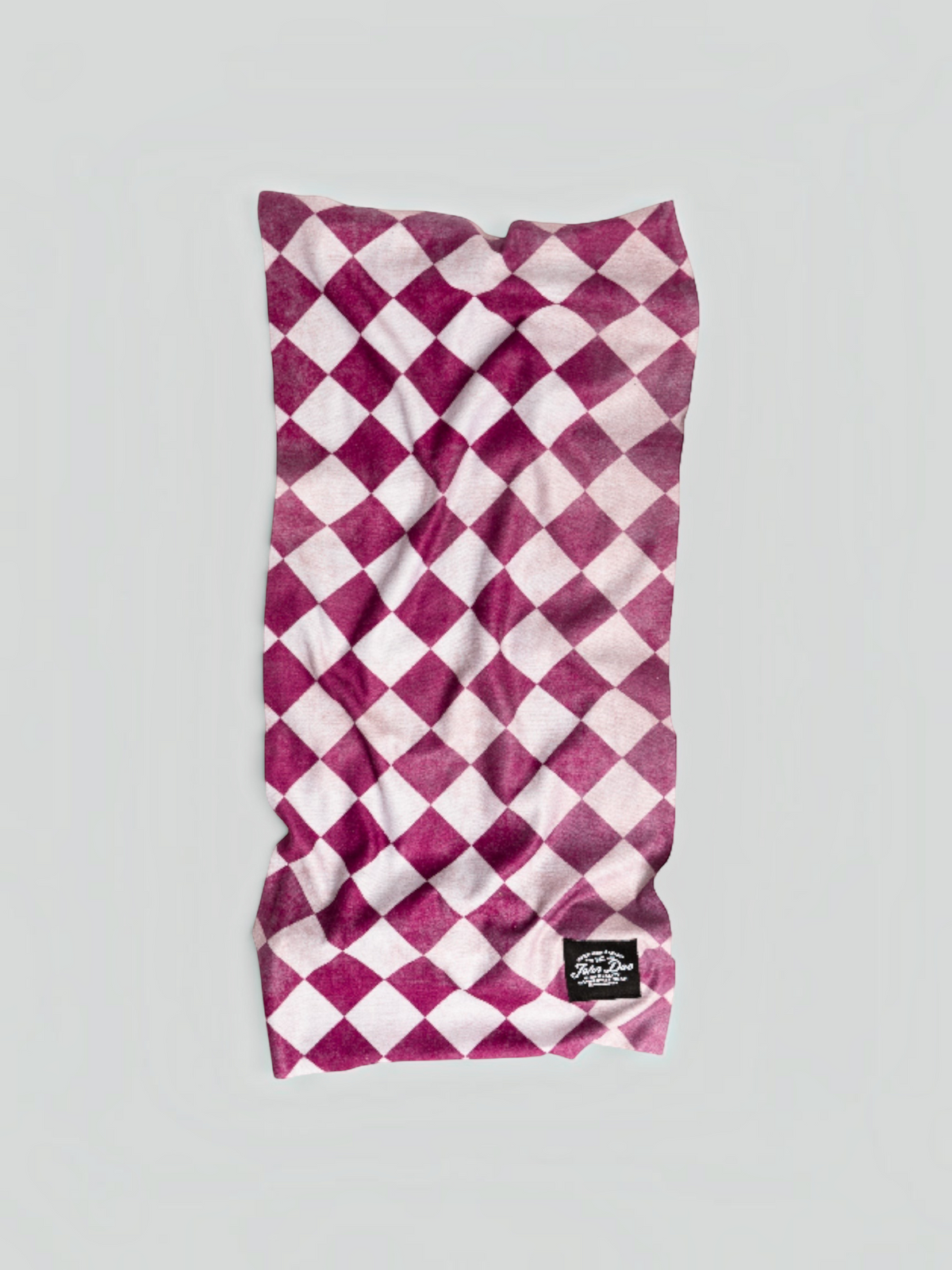 Baffle Haus bordeaux and white checkered seamless microfiber neck tube for sports and outdoor activities