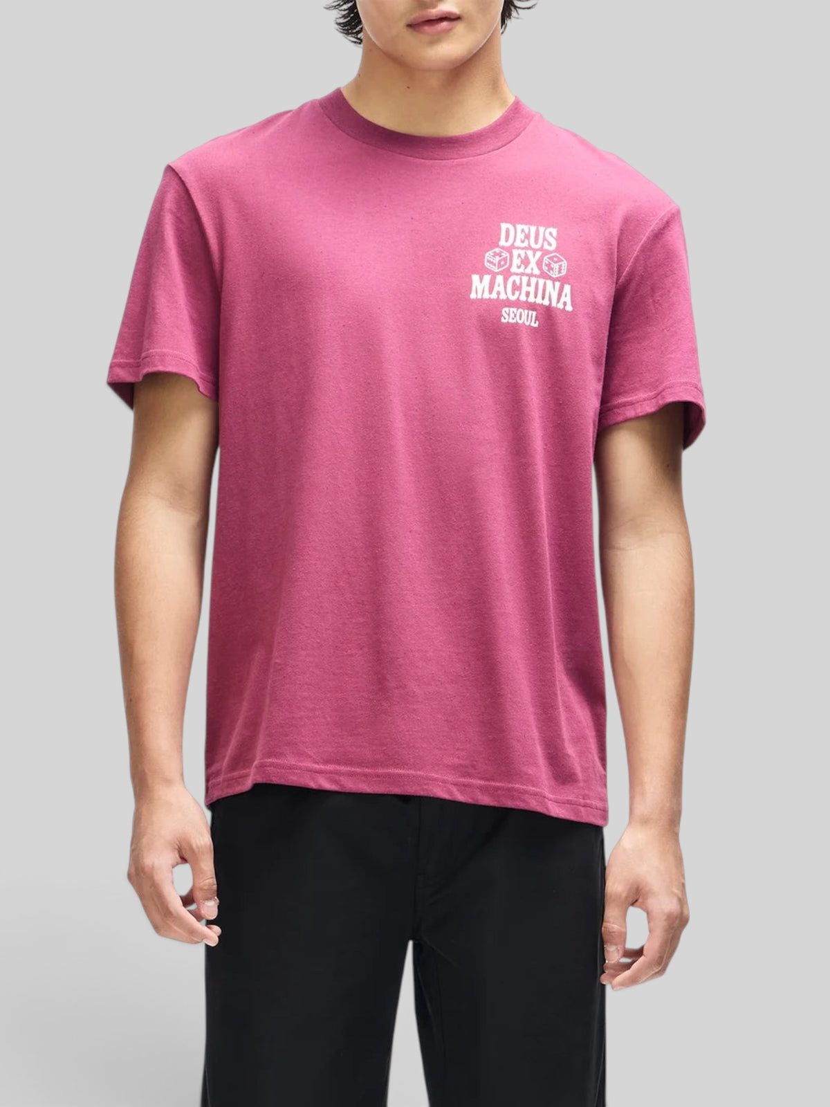 Baffle Haus burgundy box fit t-shirt in recycled cotton blend with white Seoul graphic print on chest