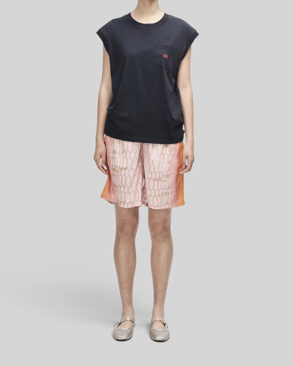 Baffle Haus Christine tank in black recycled cotton blend with cap sleeves and a small chest pocket.