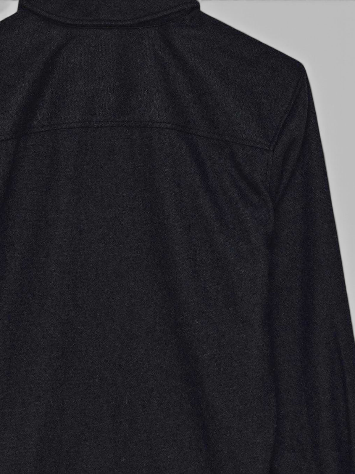 Baffle Haus Clayton black wool blend long sleeve shirt back view showing regular fit and textured fabric