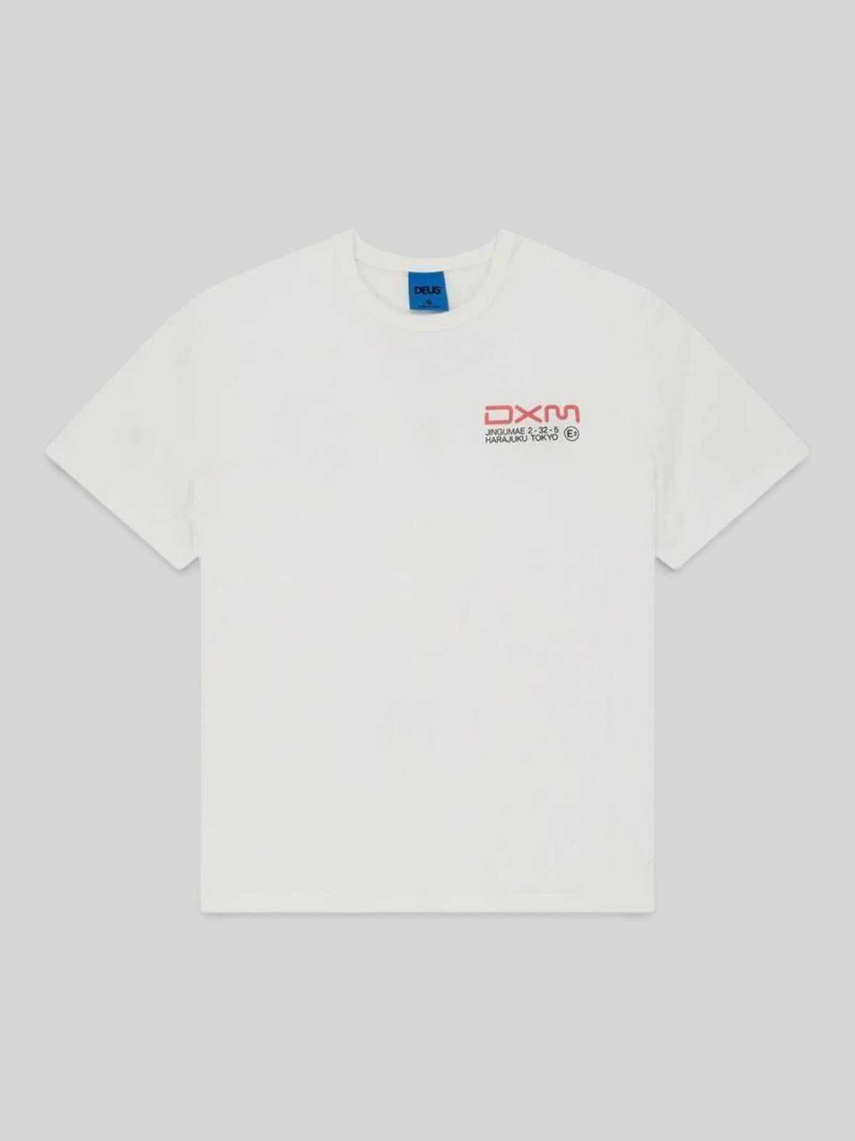 Baffle Haus Departed Tee in vintage white with red chest graphic print, loose fit cotton and nylon blend jersey.