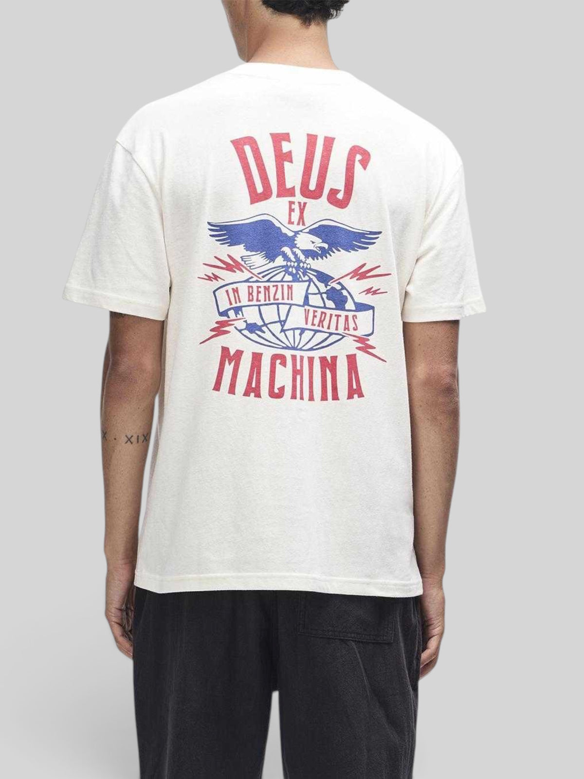 Baffle Haus Deus Ex Machina box fit t-shirt in dirty white with graphic eagle print on the back