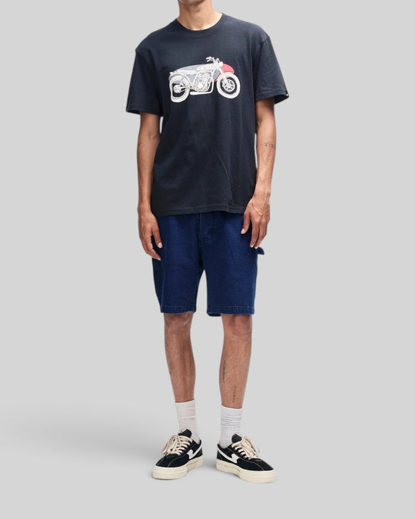 Baffle Haus Drovers Dog black box fit t-shirt in organic cotton with vintage motorcycle graphic on chest