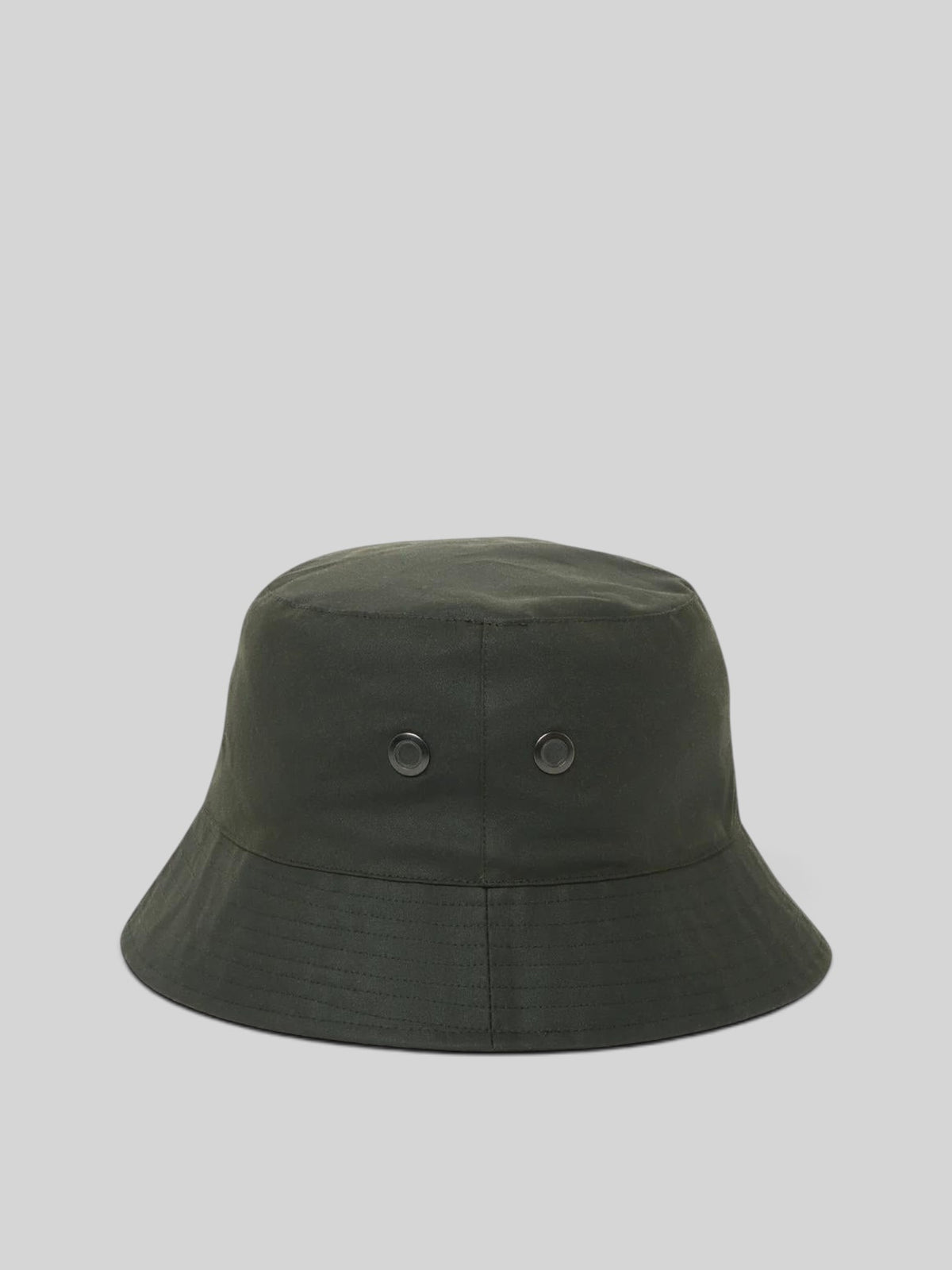Baffle Haus faded olive waxed cotton bucket hat with multi-stitch brim and side ventilation eyelets