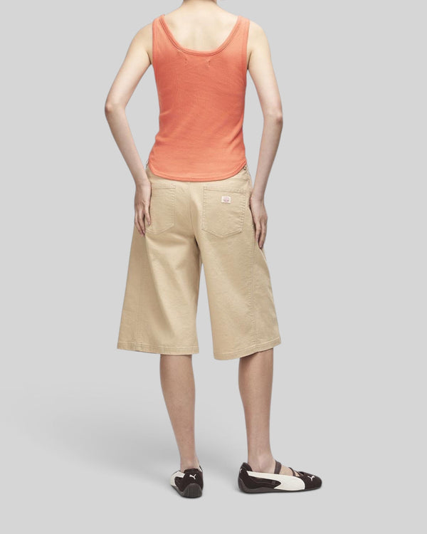 Baffle Haus June Shield Tank in flame orange, a slim fit ribbed tank top with thin straps and a curved hem.