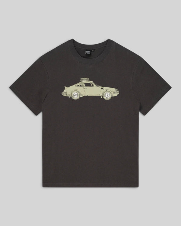 Baffle Haus forest green box fit t-shirt in organic cotton with a vintage car graphic print on the chest