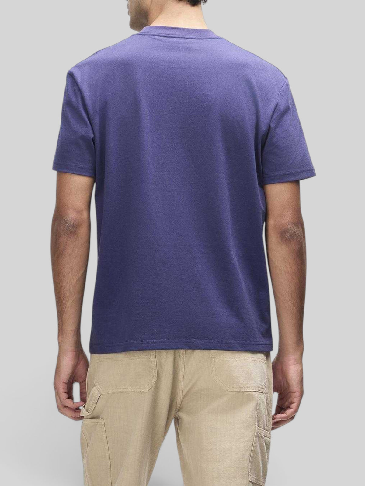 Baffle Haus French Blue box fit short sleeve t-shirt in cotton polyester jersey blend, back view