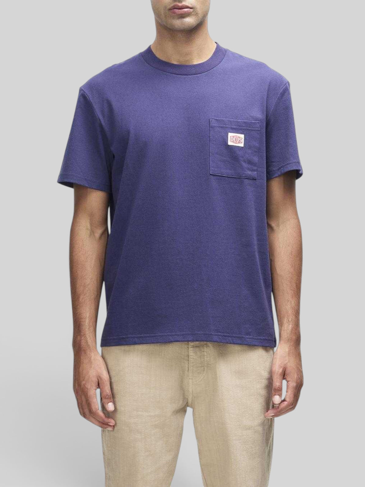 Baffle Haus French Blue box fit short sleeve t-shirt in cotton jersey with a chest pocket and branded label