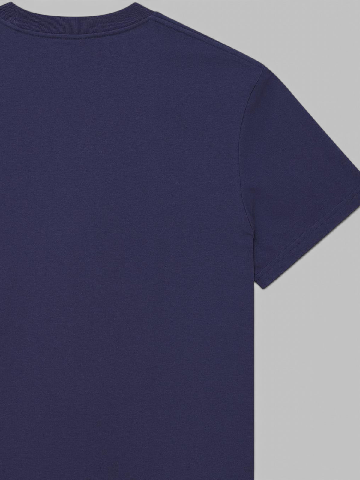 Baffle Haus French blue short sleeve t-shirt in cotton polyester jersey blend with a clean back view
