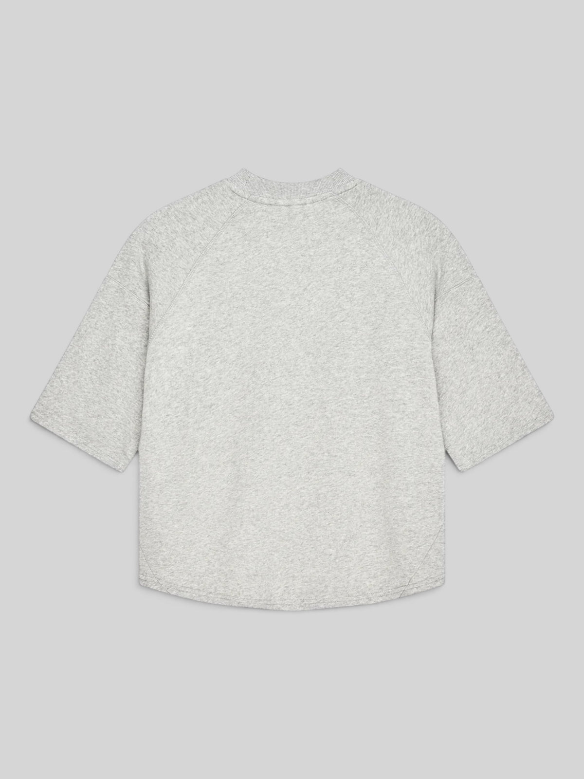 Baffle Haus La Eight Crew grey marle organic cotton brushed fleece sweatshirt with 3/4 sleeves, back view