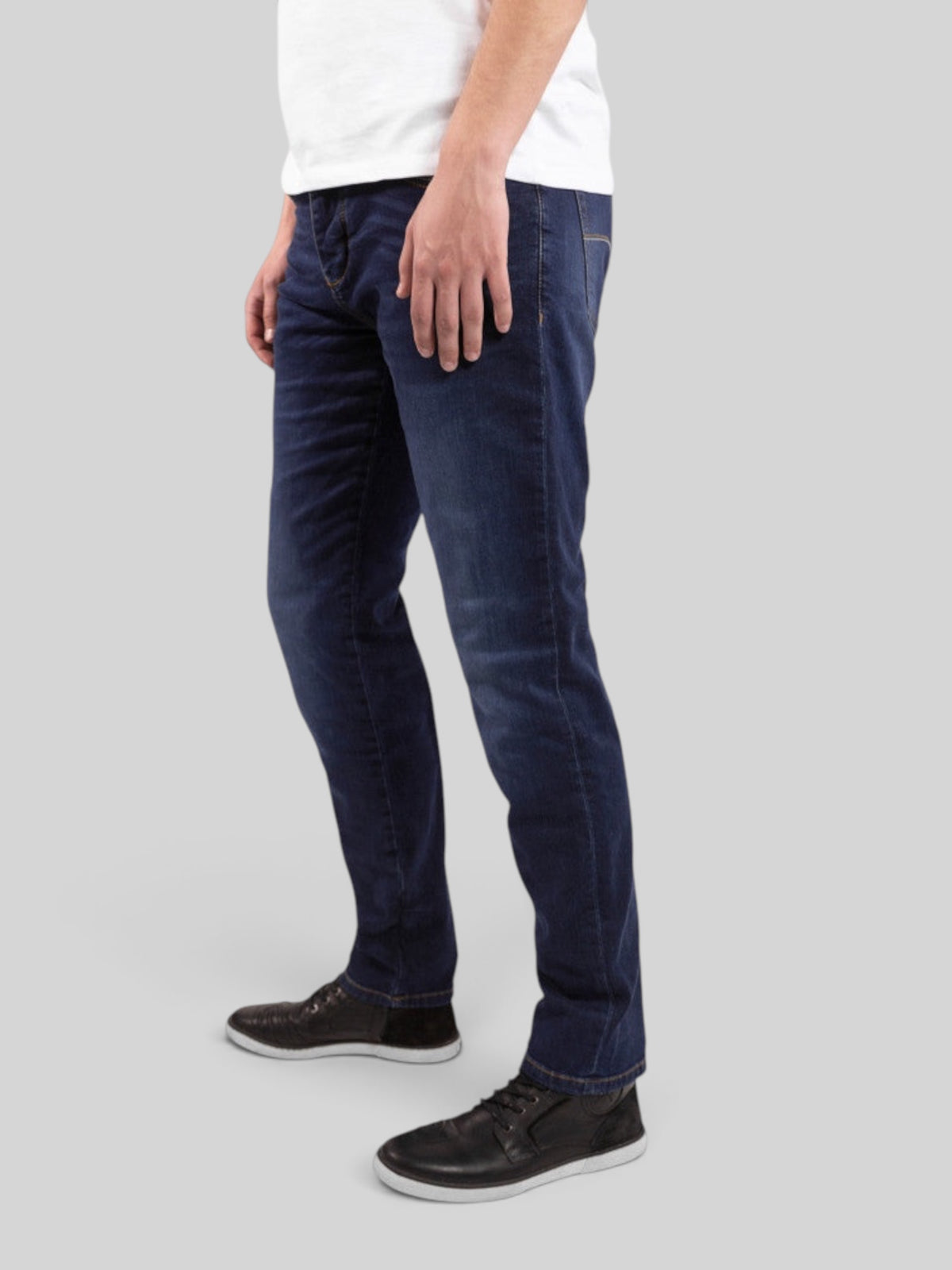 Baffle Haus Ironhead dark blue slim-fit motorcycle jeans with protective XTM-Fiber lining and knee protector pockets