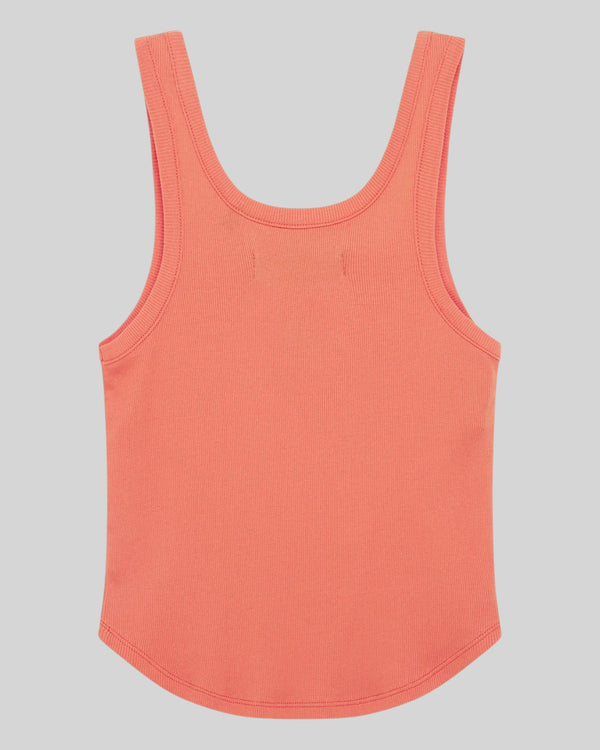Baffle Haus June Shield Tank in flame orange, a slim fit ribbed tank top with thin straps and a curved hem.