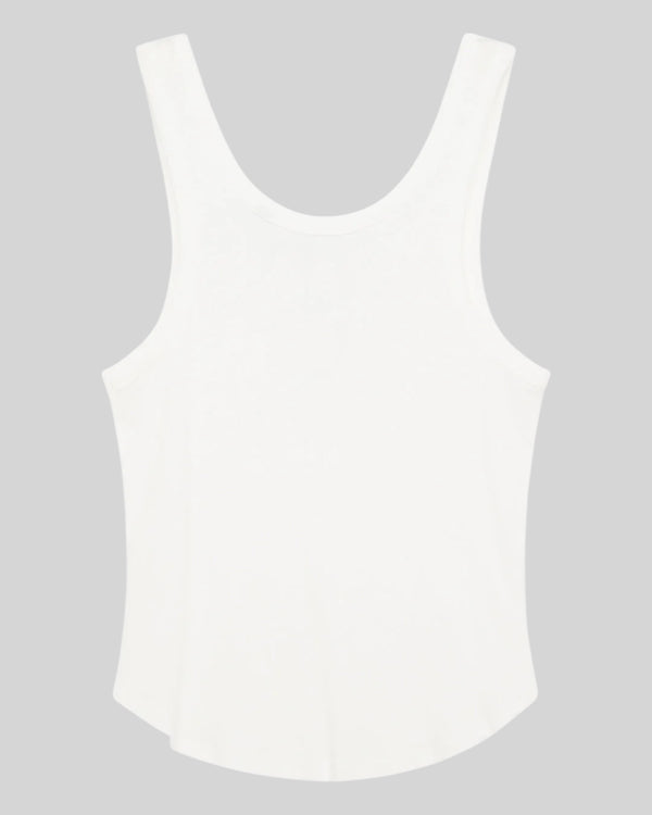 Baffle Haus June Shield tank top in vintage white with a slim fit, thin straps, and a curved hem.