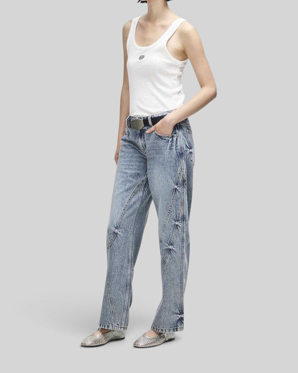 Baffle Haus June Shield tank in vintage white, a slim-fit recycled cotton blend top with thin straps and embroidery.