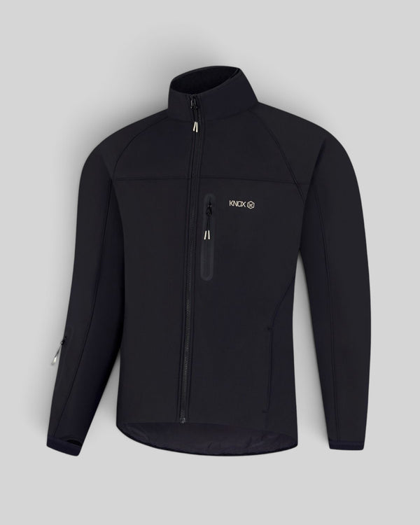 Baffle Haus Knox Dual Pro 3-in-1 black motorcycle jacket with soft-shell outer, stand collar, and welded zip pocket.
