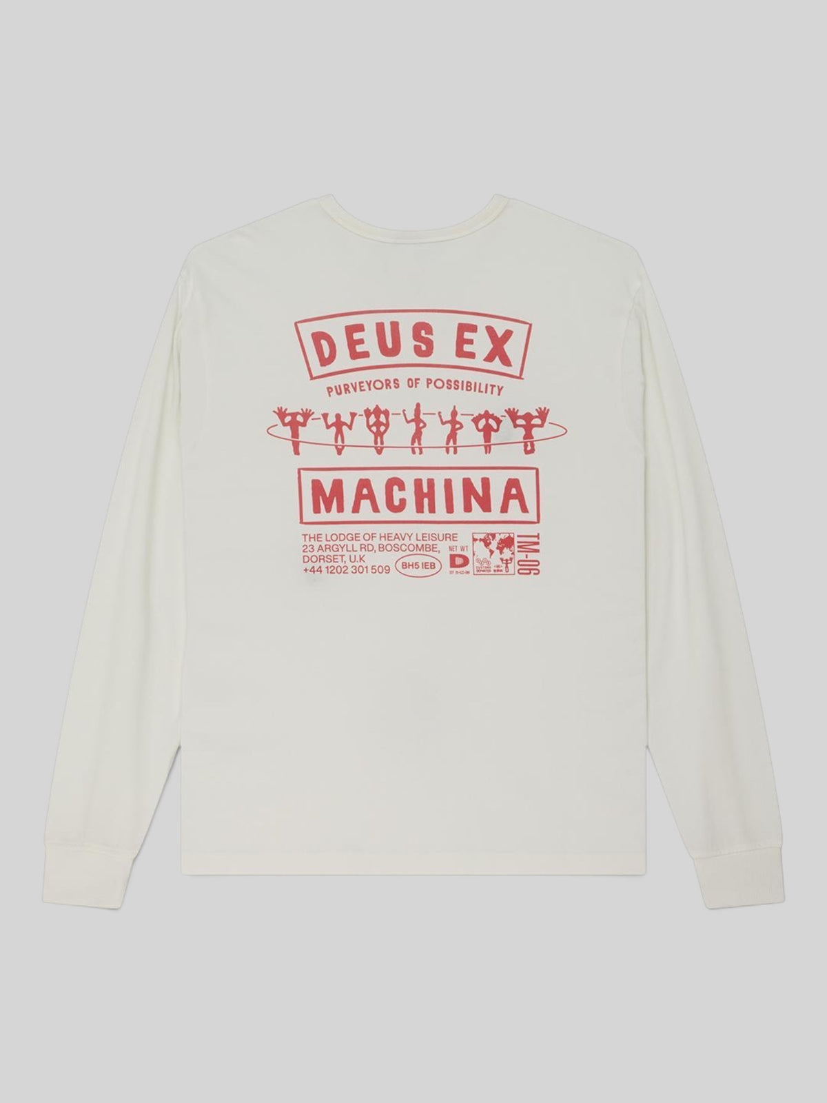 Baffle Haus Kumbaya long sleeve tee in vintage white with red graphic print on the back