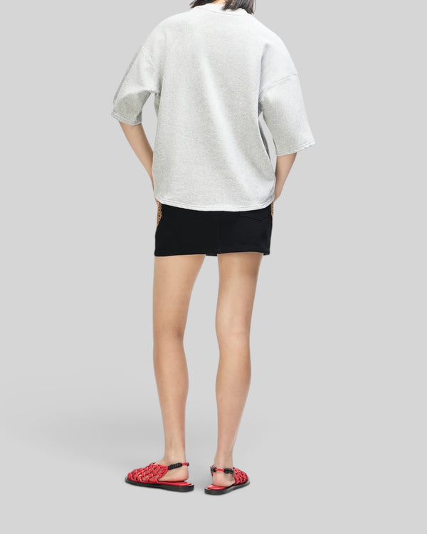 Baffle Haus La Eight Crew grey marle organic cotton fleece sweatshirt with relaxed fit and three-quarter sleeves