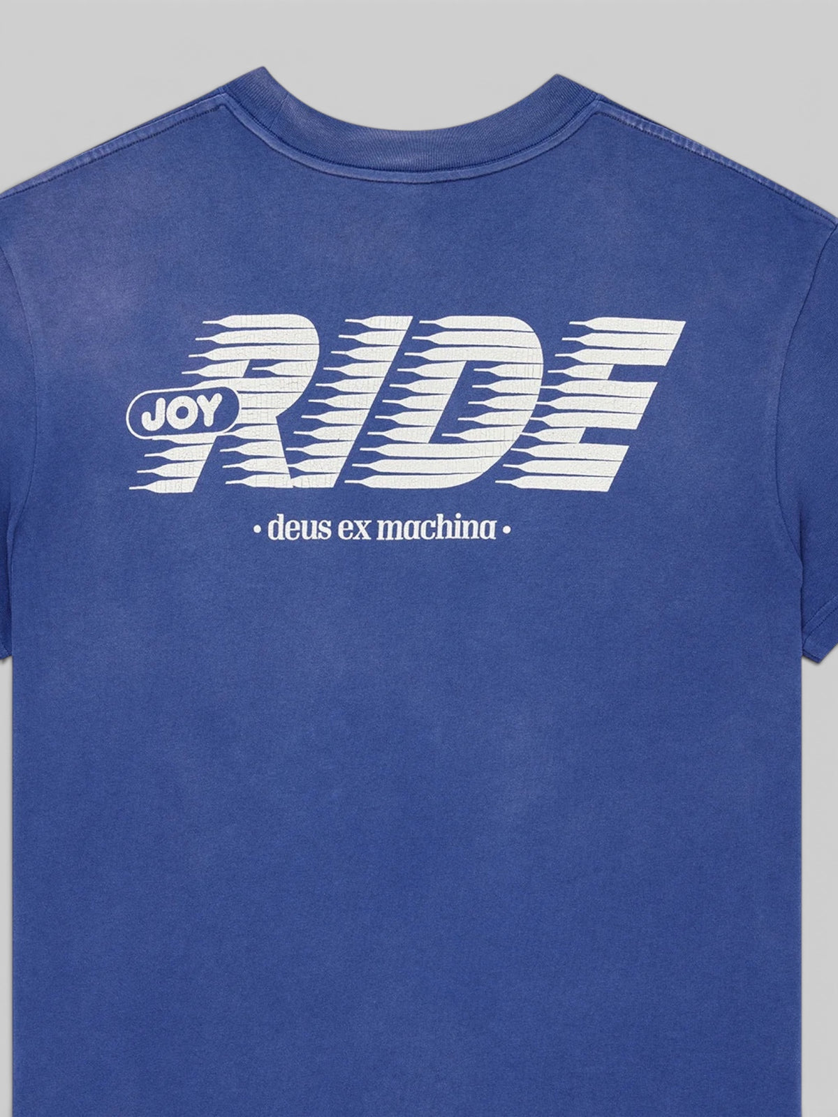 Baffle Haus Limoges blue vintage fit t-shirt featuring white Joy Ride graphic print on the back