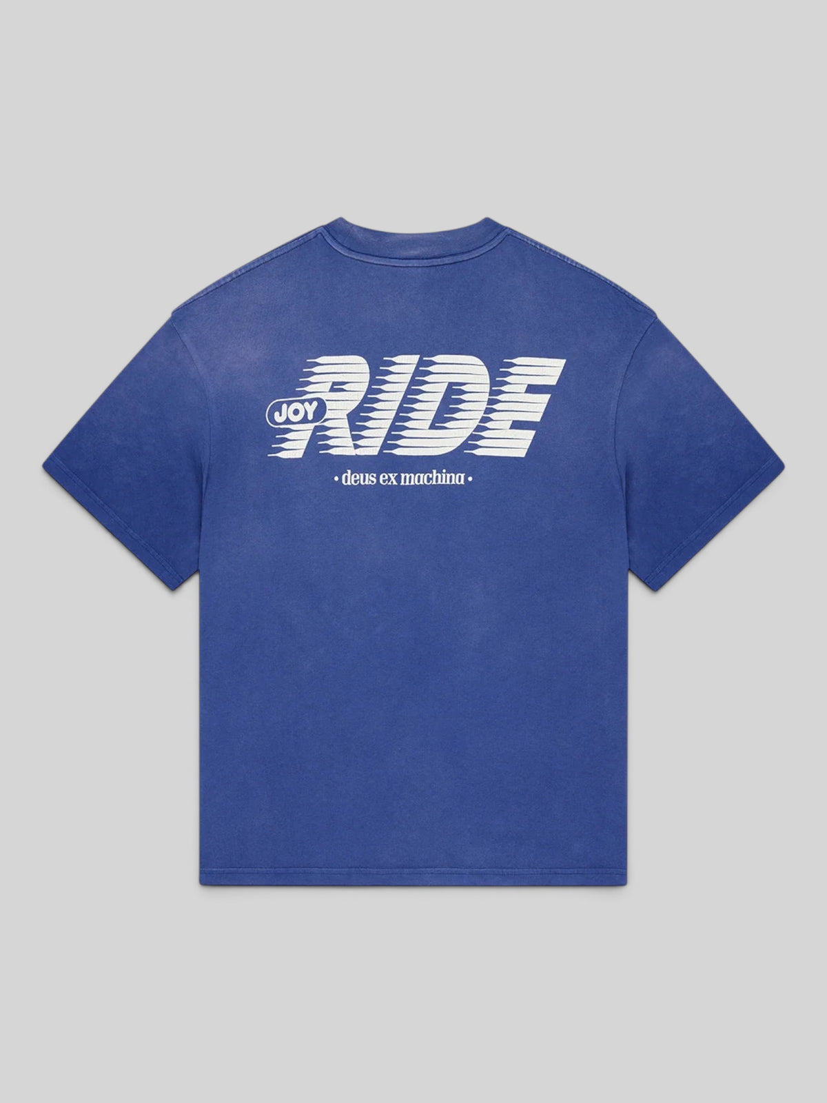 Baffle Haus Fast Times vintage fit t-shirt in Limoges blue with white Joy Ride graphic print on the back