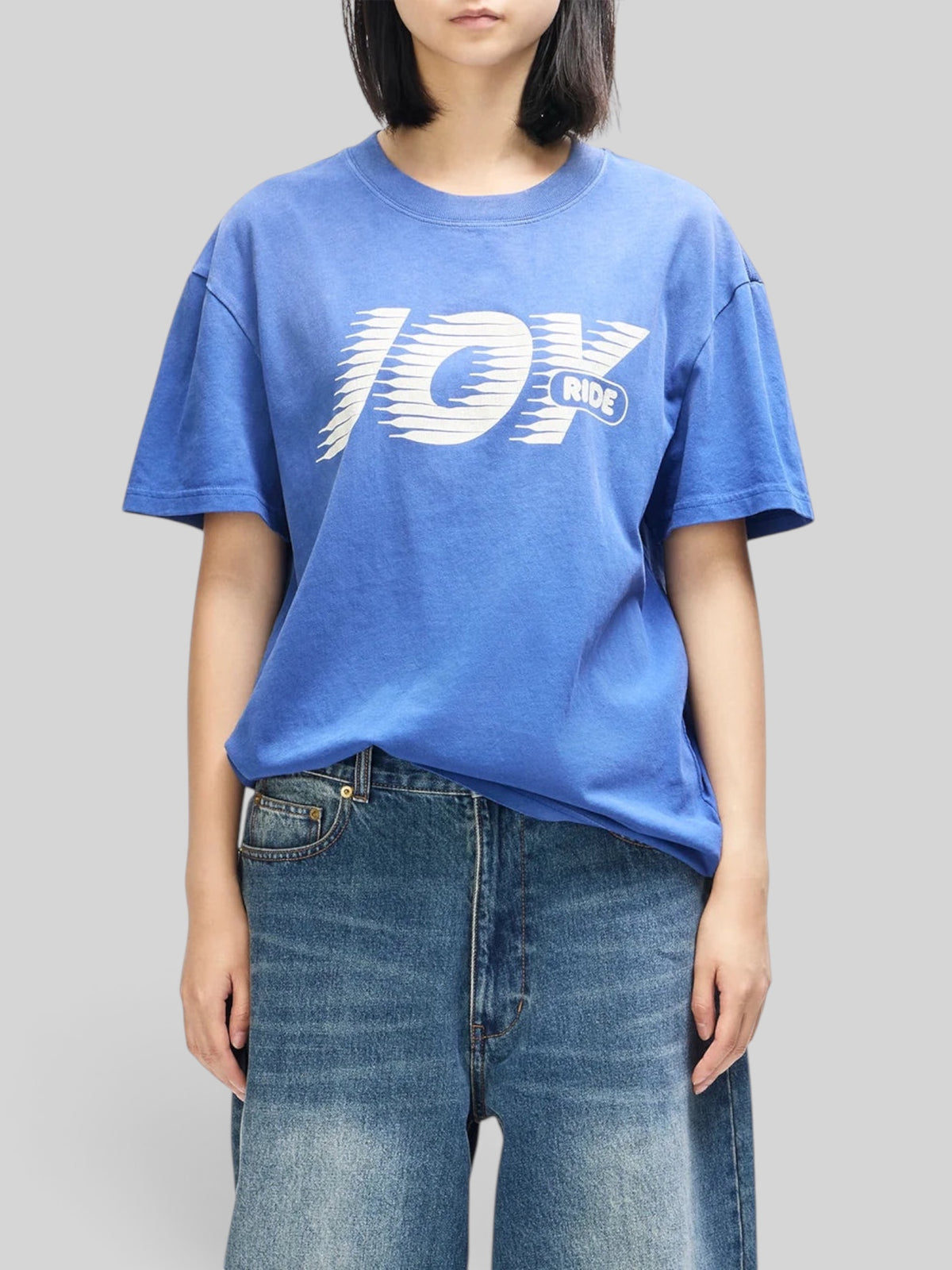 Baffle Haus Fast Times vintage fit t-shirt in limoges blue recycled cotton with white graphic chest print