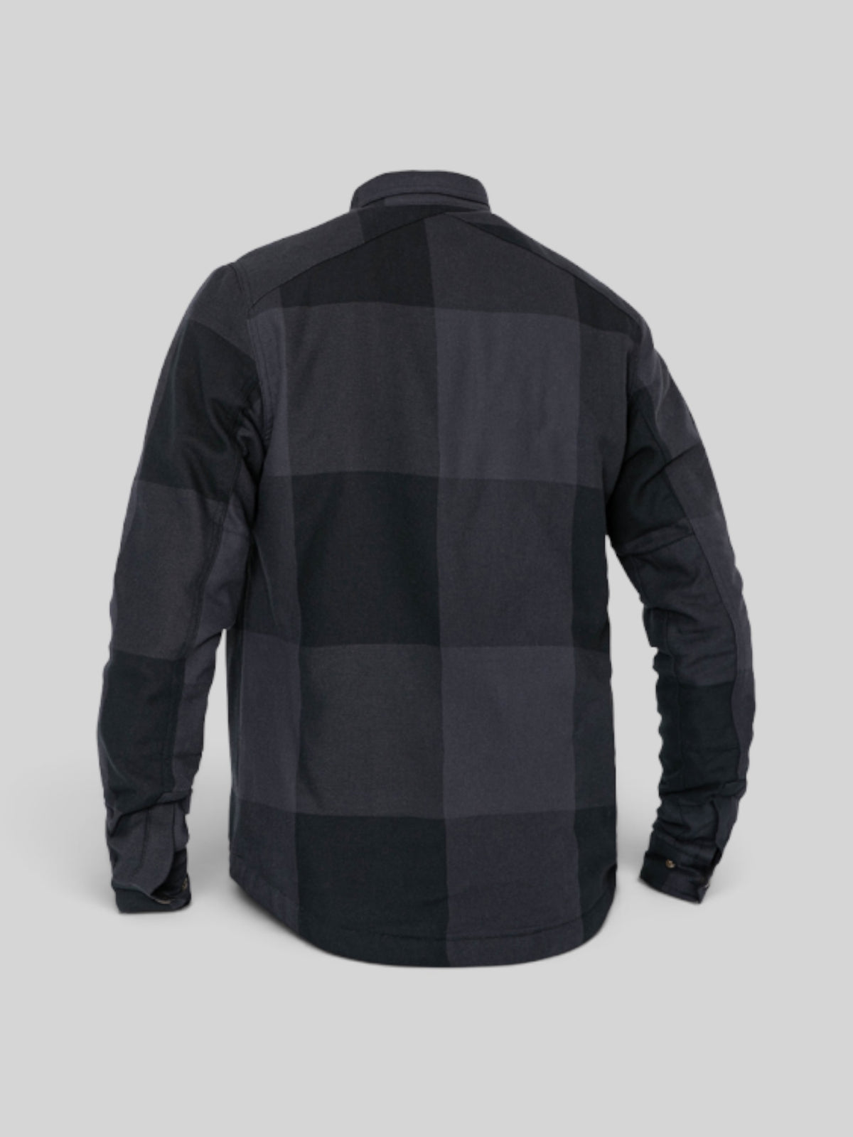 Baffle Haus Motoshirt Big Block in black and grey plaid with protective XTM-Fiber lining, back view