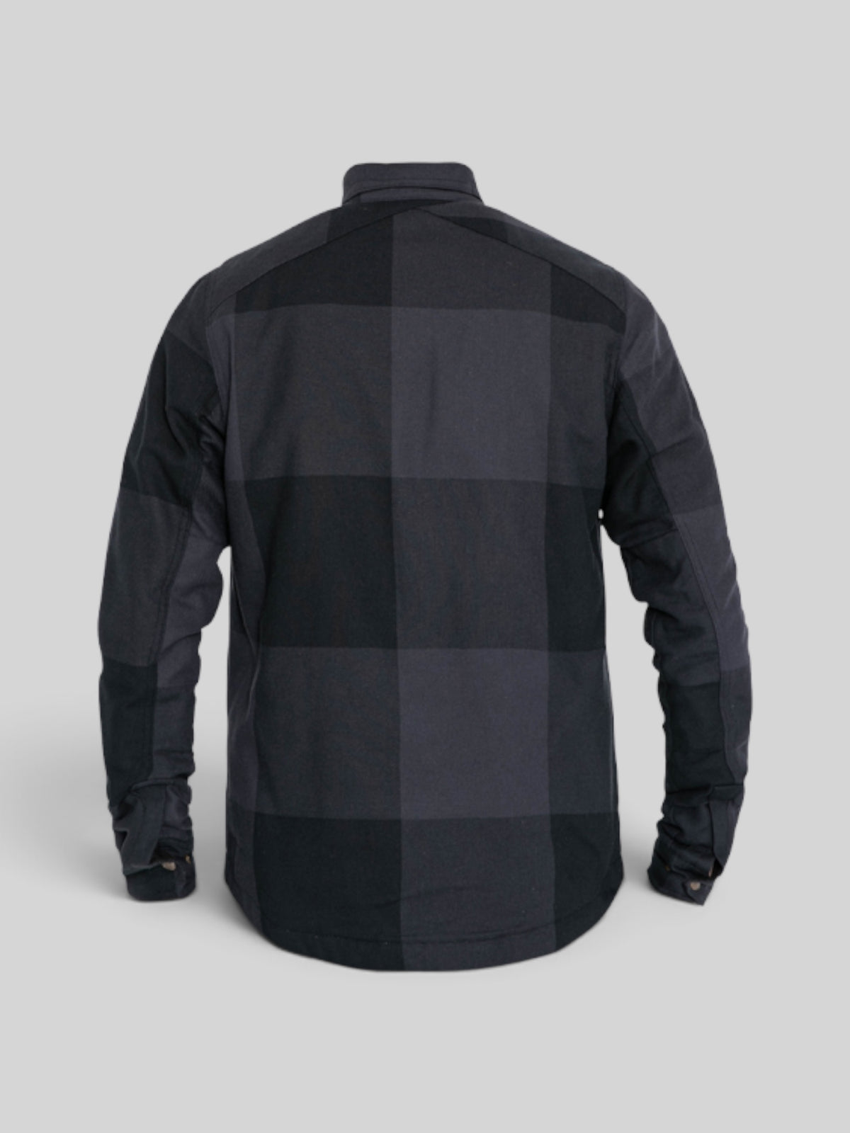 Baffle Haus Motoshirt Big Block in black and grey plaid with protective XTM-Fiber lining, back view