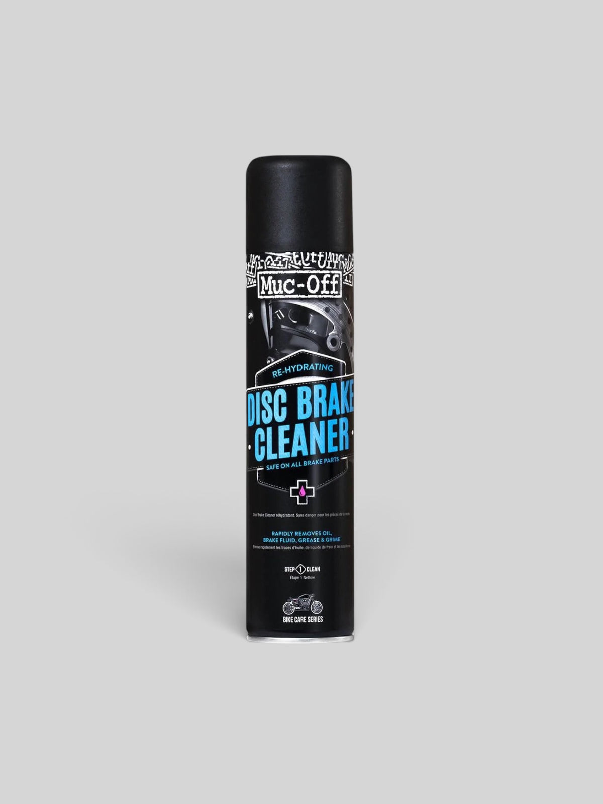 Baffle Haus Muc-Off 400ml motorcycle disc brake cleaner spray can for removing oil, grease, and grime from brake parts