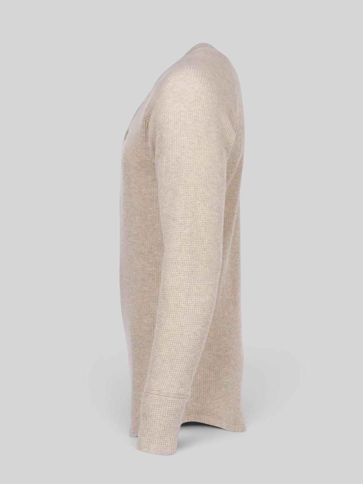 Baffle Haus 1936 natural waffle knit cotton shirt with button front, side view