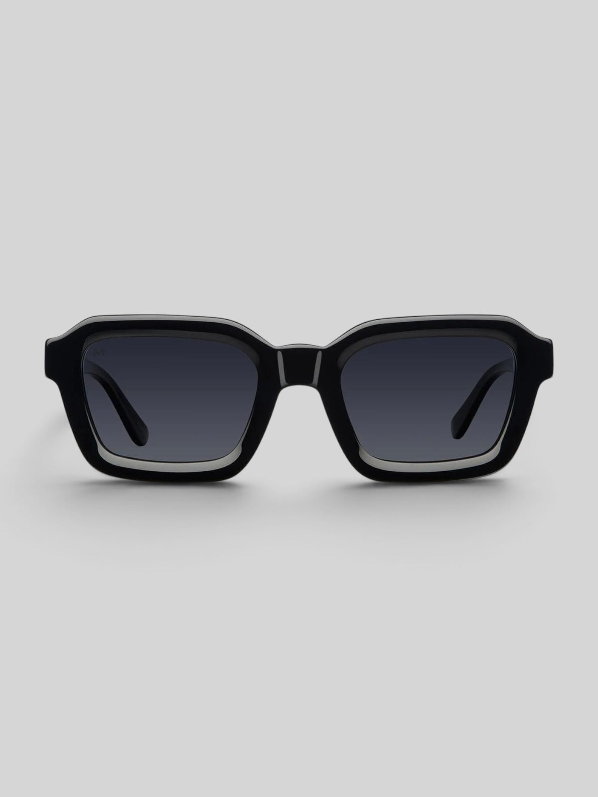 Baffle Haus NAYAH sunglasses in black bio acetate with a modern squared frame and polarized UV400 lenses.
