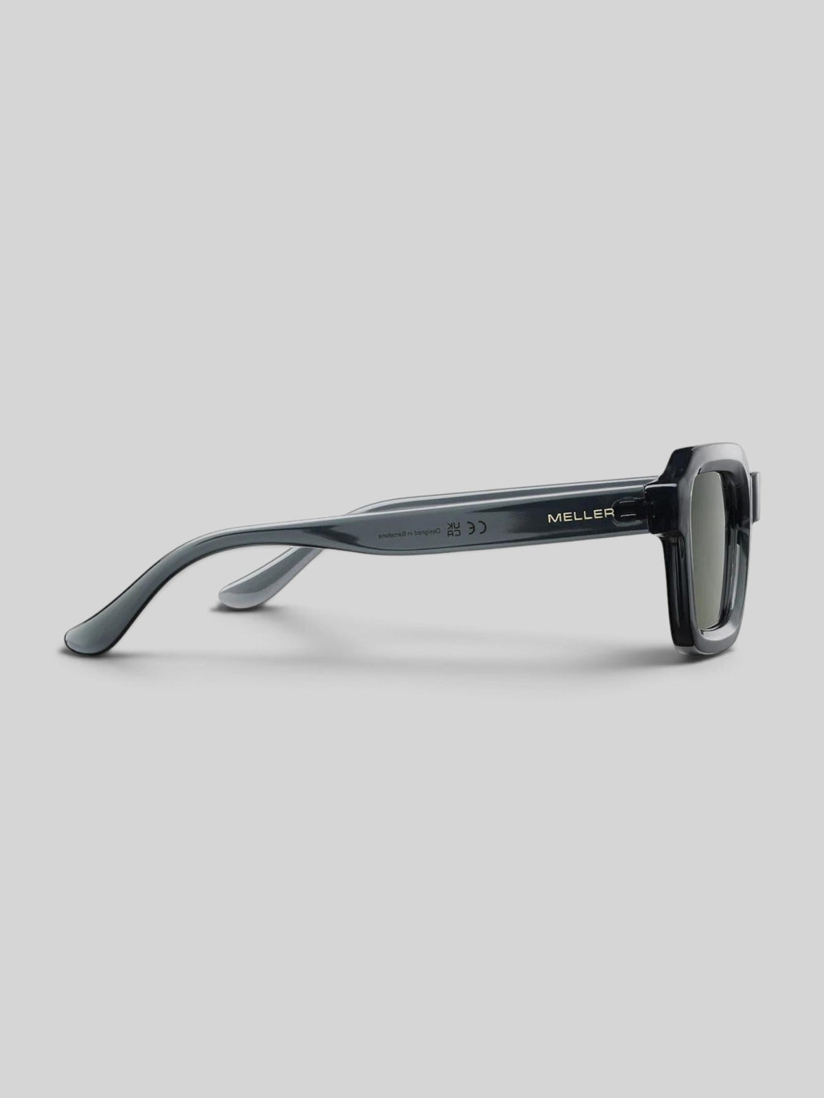 Baffle Haus NAYAH sunglasses in fossil olive bio acetate with a squared 70s-inspired frame and polarized lenses.