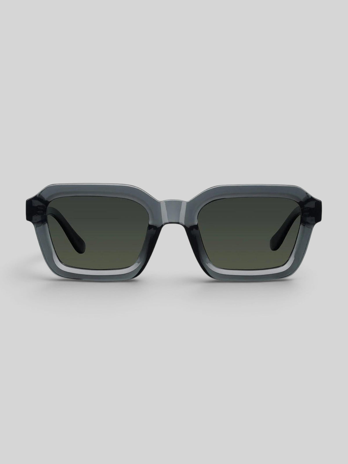 Baffle Haus NAYAH sunglasses in fossil olive with a modern squared bio acetate frame and polarized UV400 lenses.