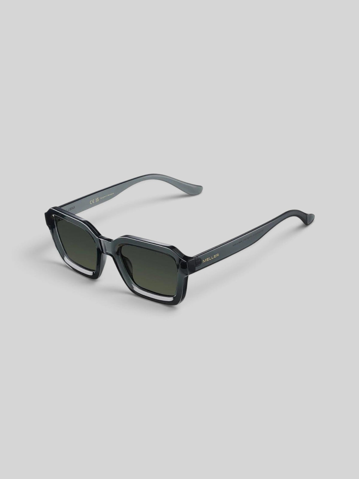 Baffle Haus NAYAH sunglasses in fossil olive bio acetate with a modern squared frame and polarized lenses.