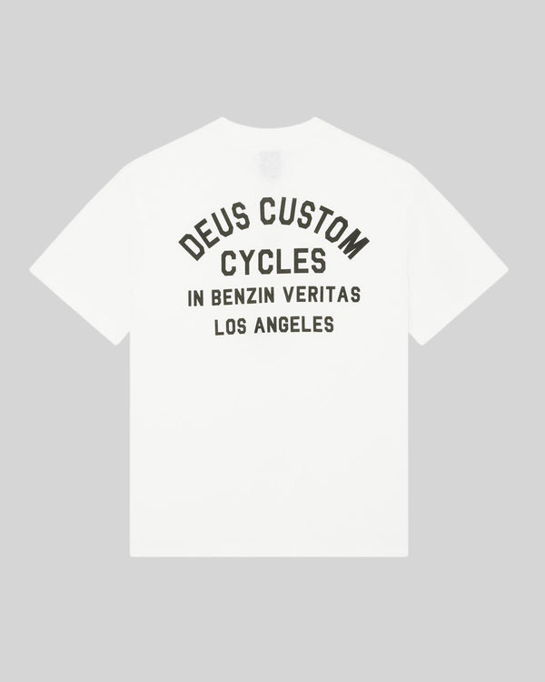 Baffle Haus Palermo Tee in dirty white recycled cotton with black graphic print on the back