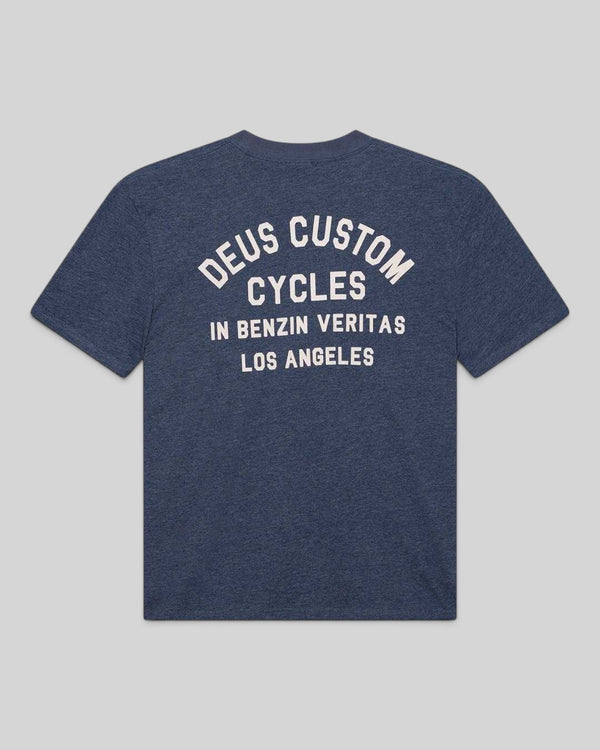 Baffle Haus Palermo Tee in classic blue recycled cotton with white back graphic print and boxy fit