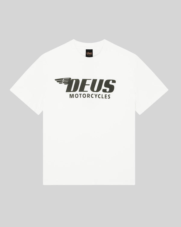 Baffle Haus Palermo Tee in dirty white recycled cotton blend with black graphic print and boxy fit.