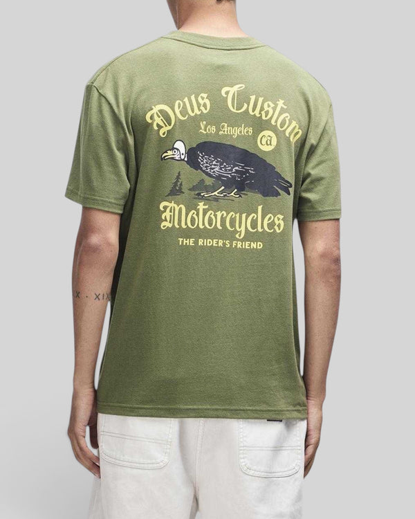 Baffle Haus Beep-Beep Tee in pine green, a recycled cotton blend box-fit t-shirt with graphic print on the back.