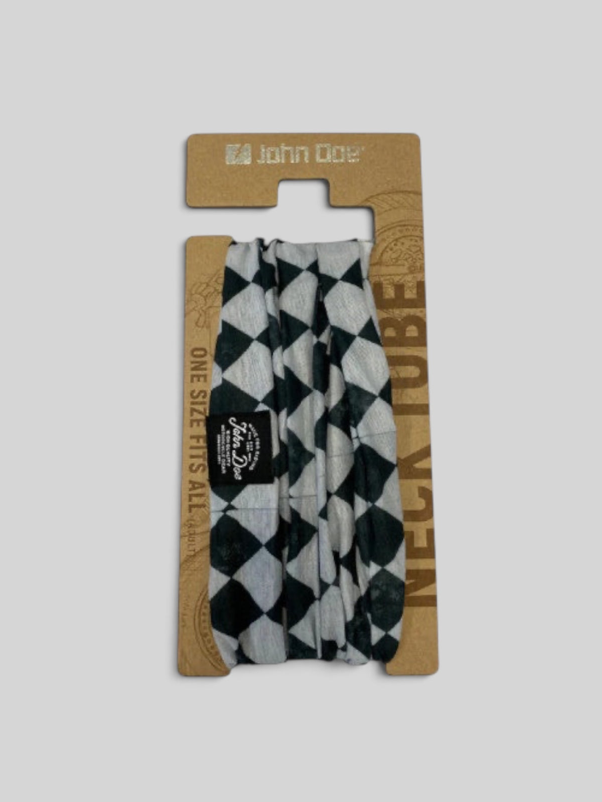 Baffle Haus neck tube in a black and white modern race flag diamond pattern, made from breathable technical fabric.
