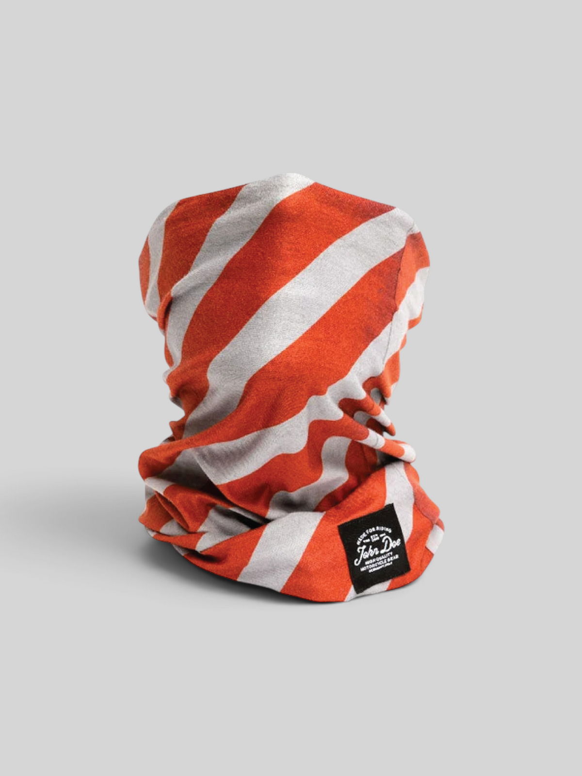 Baffle Haus red and grey striped seamless neck tube made from breathable quick-drying technical microfibre