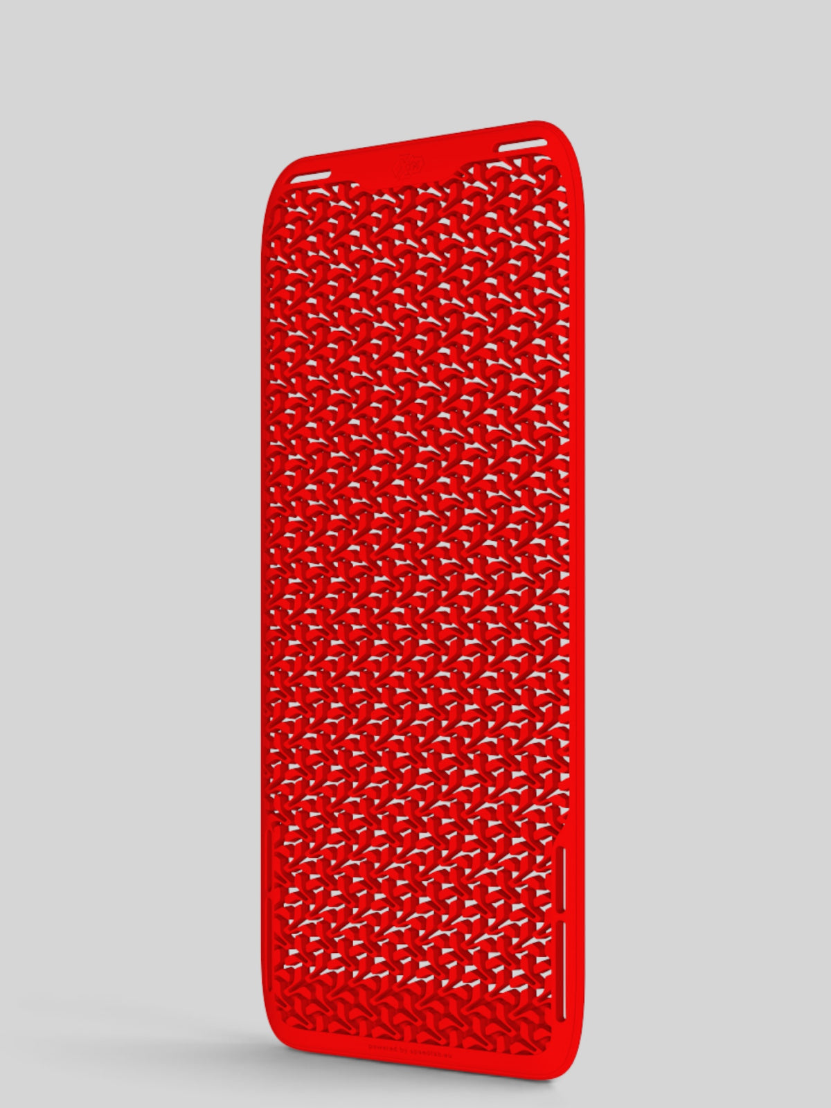 Baffle Haus red TPU back protector pad with a flexible, ventilated, and shock-absorbing lattice design.