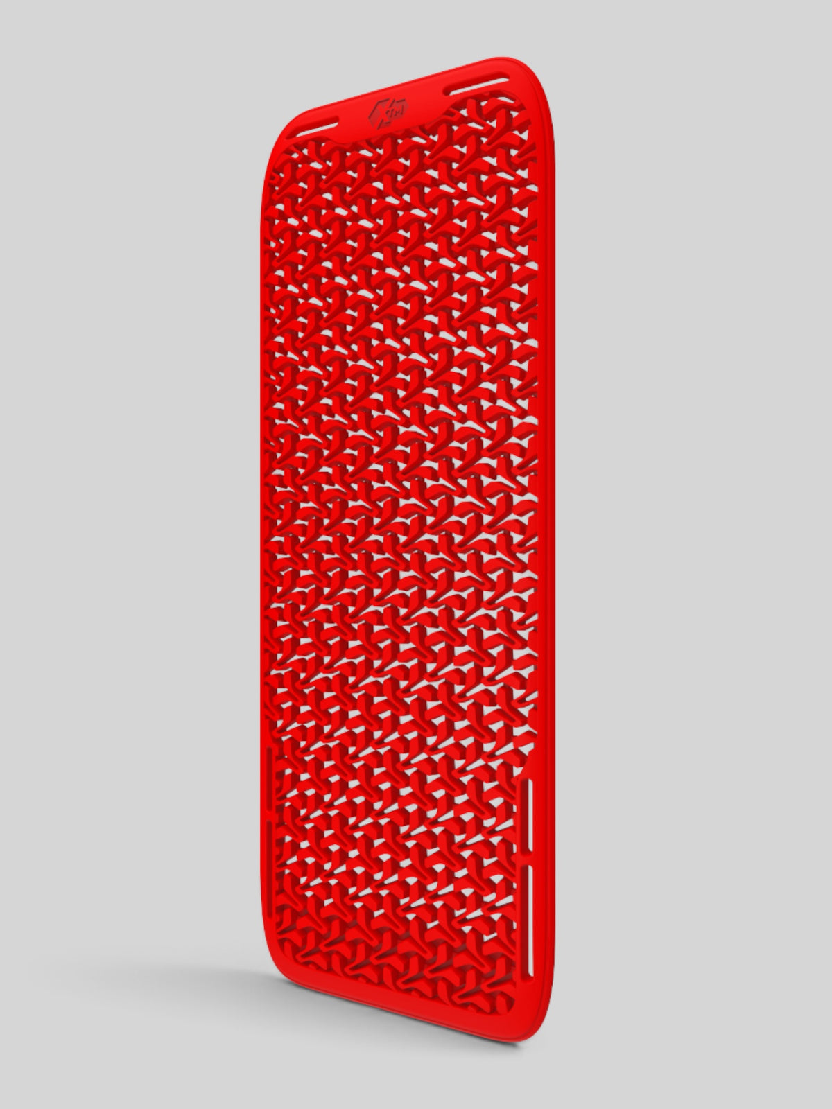 Baffle Haus red TPU back protector with a flexible, ventilated, and shock-absorbing geometric lattice design.