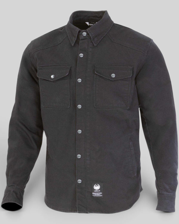 Baffle Haus Renegade black Cordura motorcycle riding shirt with snap-down collar and chest pockets