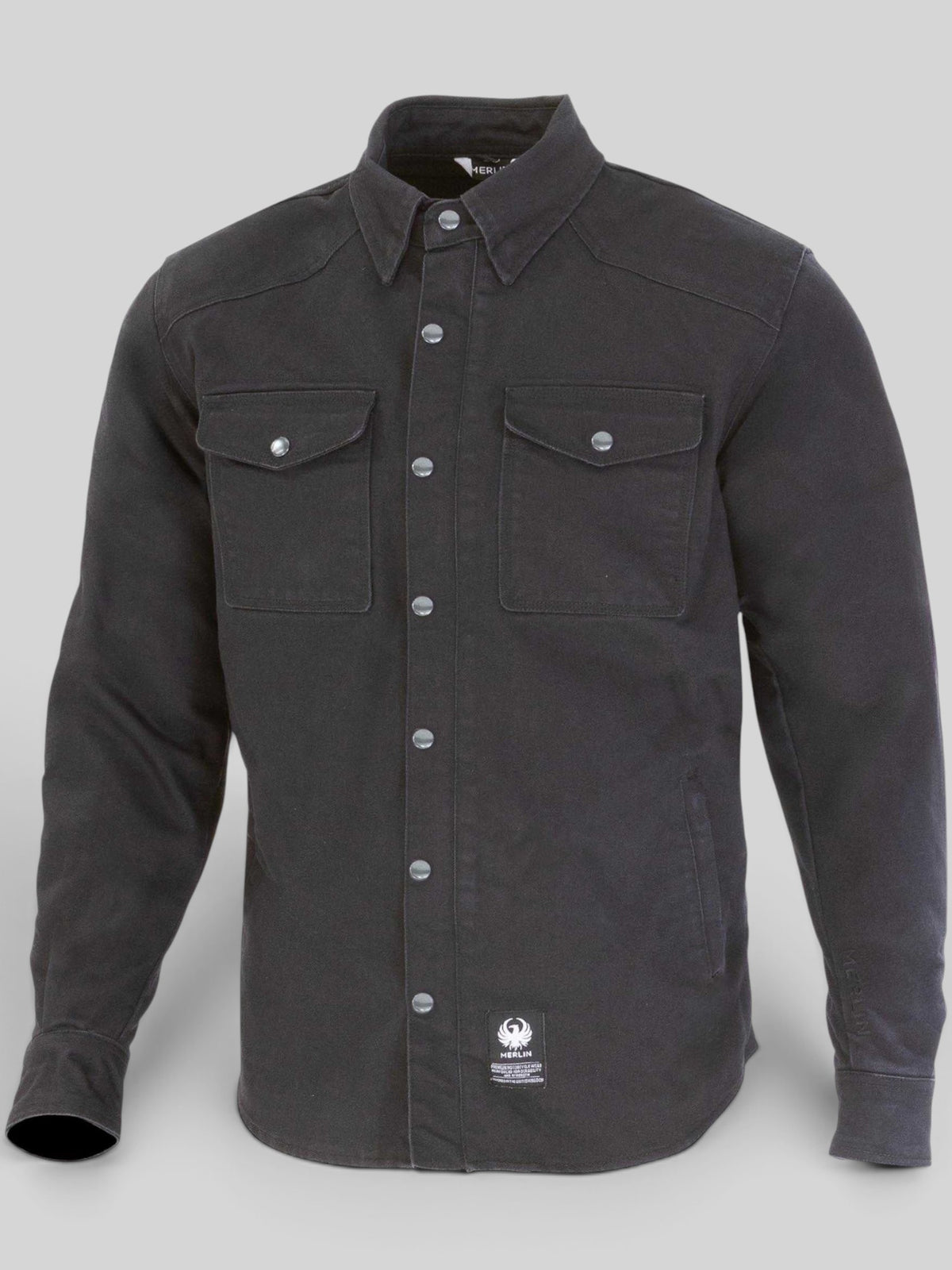 Baffle Haus Renegade black Cordura motorcycle riding shirt with snap-down collar and chest pockets