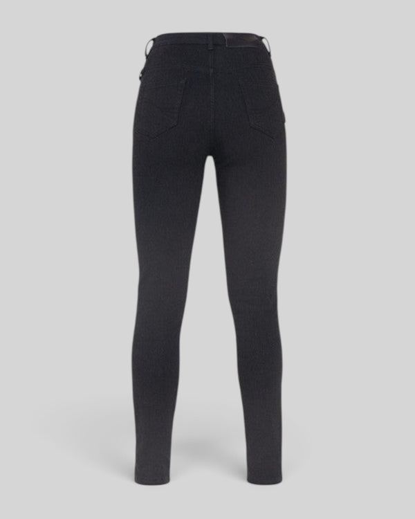 Baffle Haus Ruby black high-waisted slim-fit motorcycle jeans with five-pocket design, back view