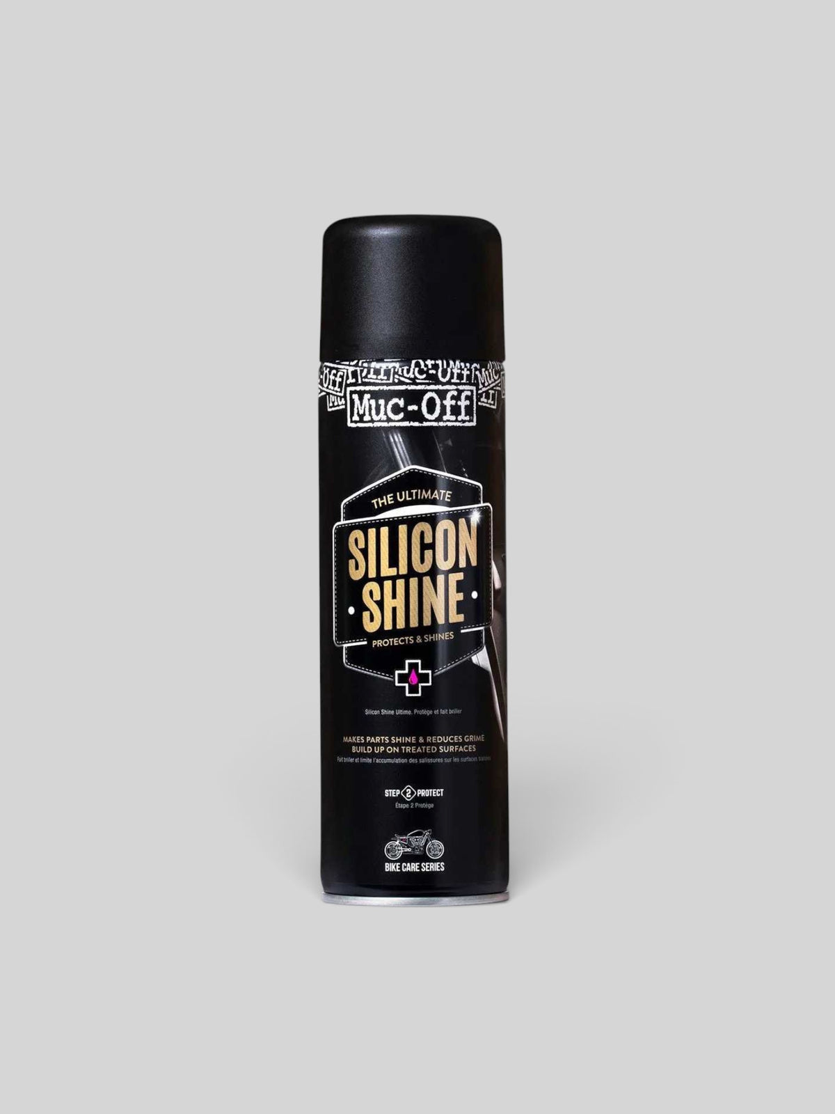 Baffle Haus Muc-Off Silicon Shine 500ml motorcycle protective spray can for dirt reduction and surface polish
